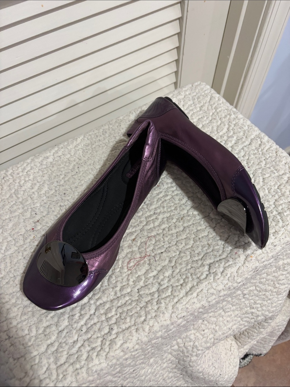 Nine West Metallic Purple Ballet Flats with Decorative Toe Accent